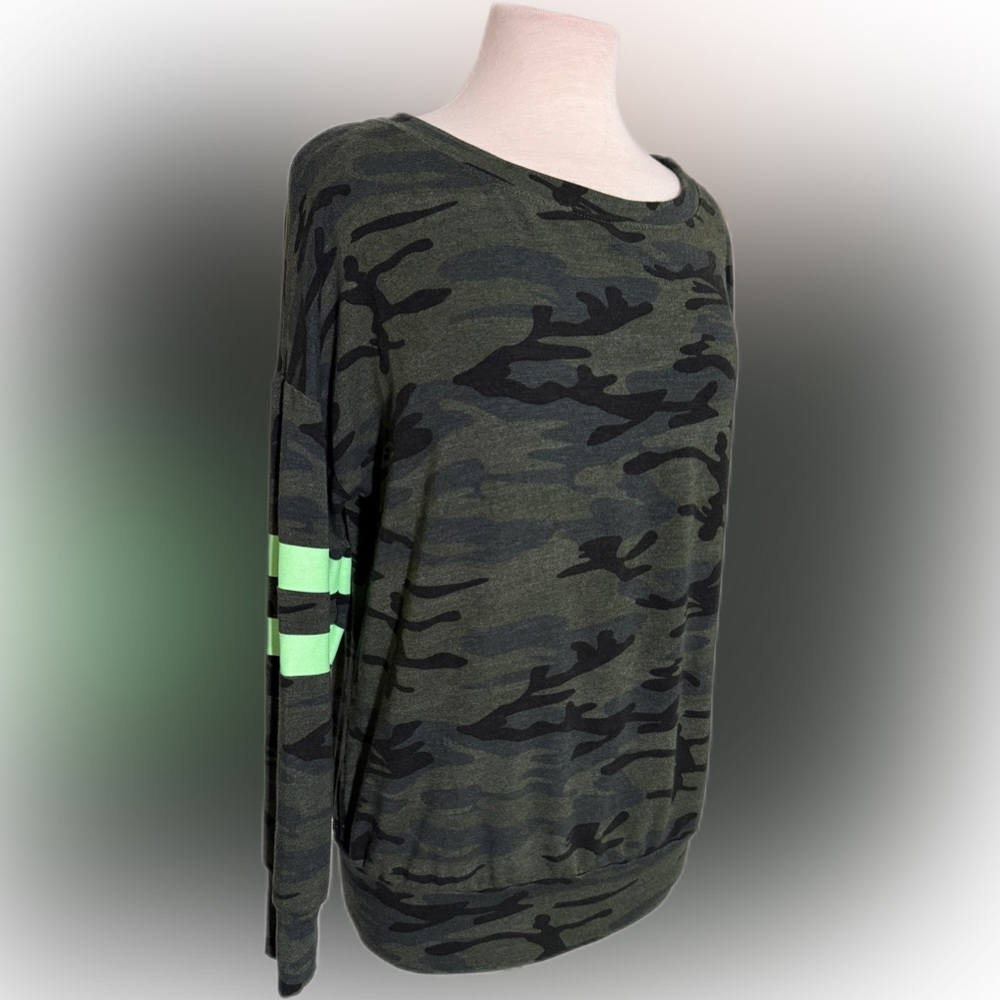 Sundry for Evereve Camouflage Print Sweatshirt with Neon Accents.
